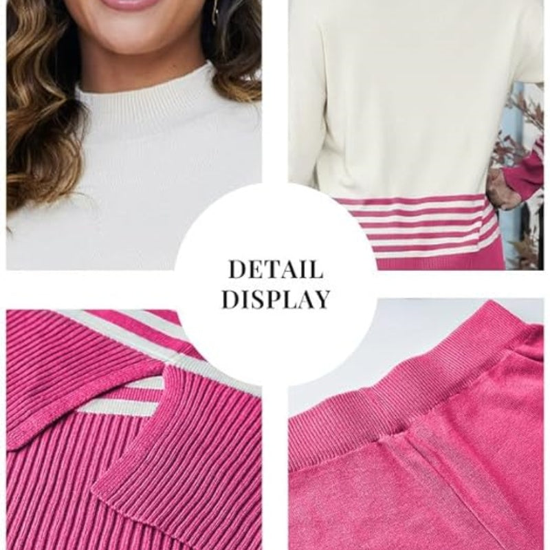 🌟Conjunto de jersey de rayas suaves y pantalón ancho💕
