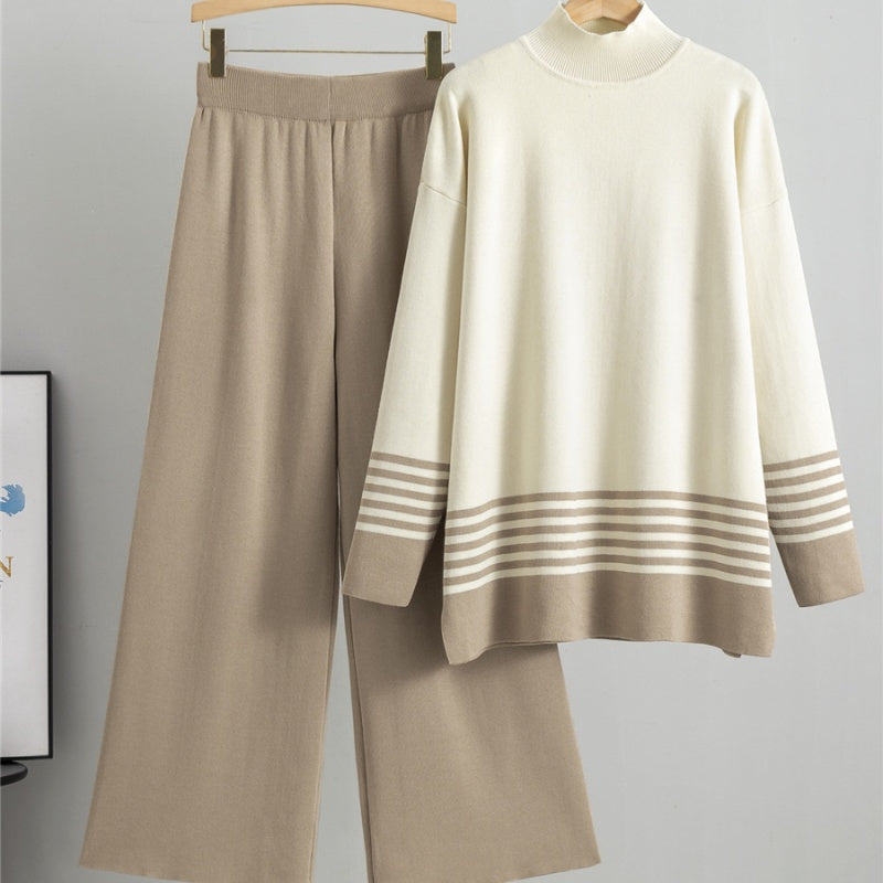 🌟Conjunto de jersey de rayas suaves y pantalón ancho💕