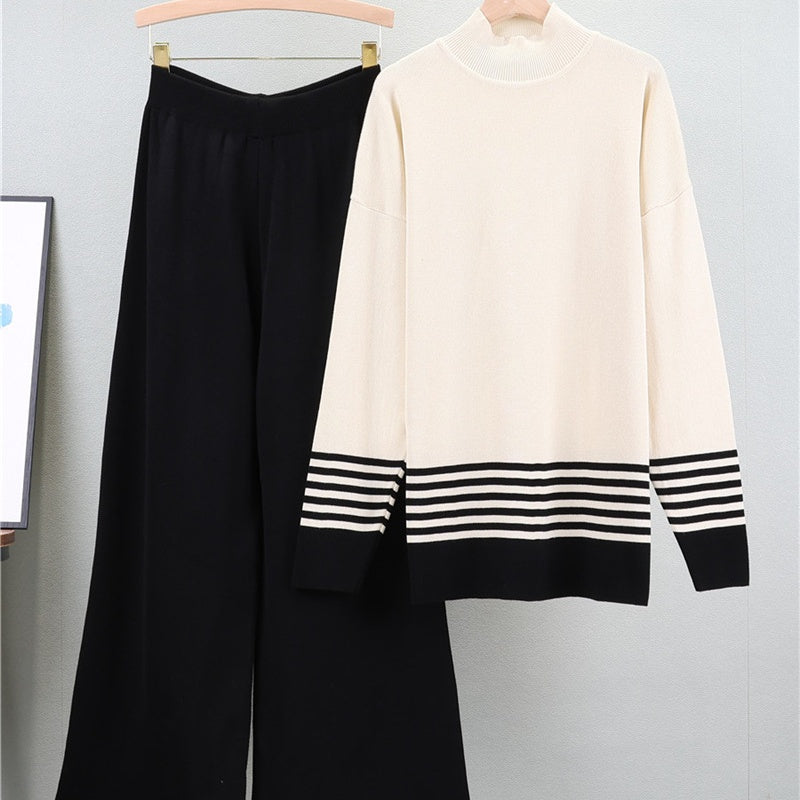 🌟Conjunto de jersey de rayas suaves y pantalón ancho💕