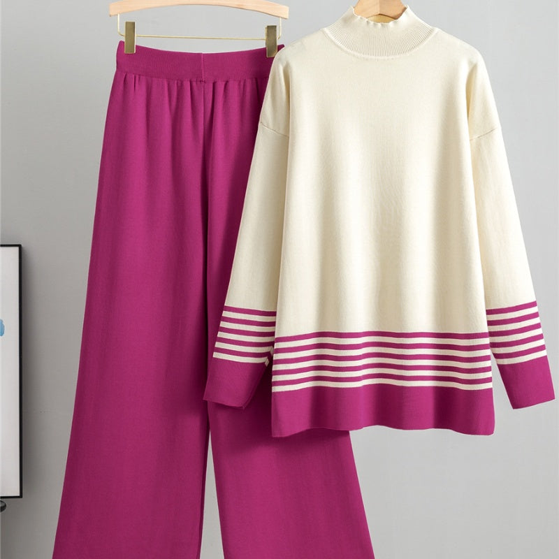 🌟Conjunto de jersey de rayas suaves y pantalón ancho💕