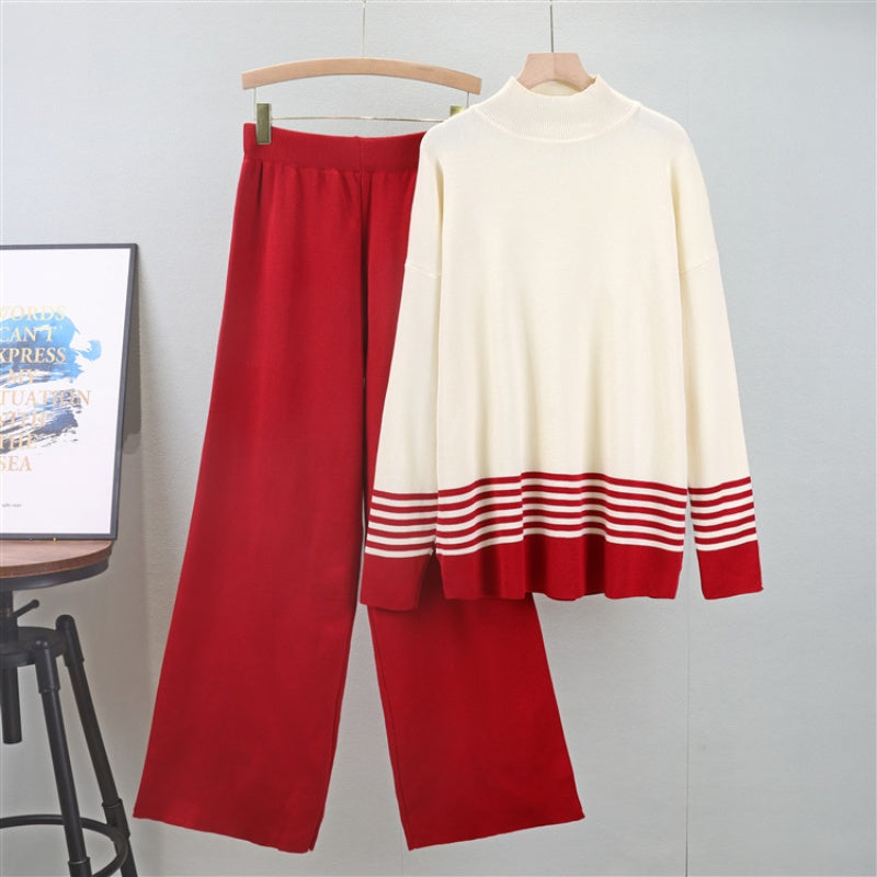 🌟Conjunto de jersey de rayas suaves y pantalón ancho💕