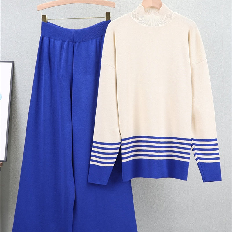 🌟Conjunto de jersey de rayas suaves y pantalón ancho💕