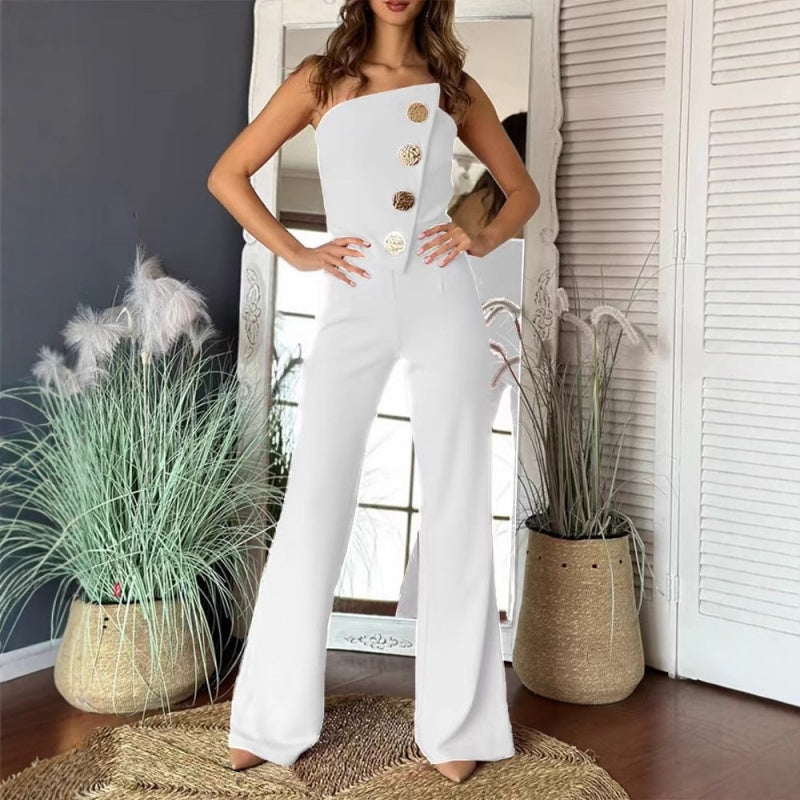 Ärmelloser Jumpsuit mit Knopfdesign und Schlagsaum