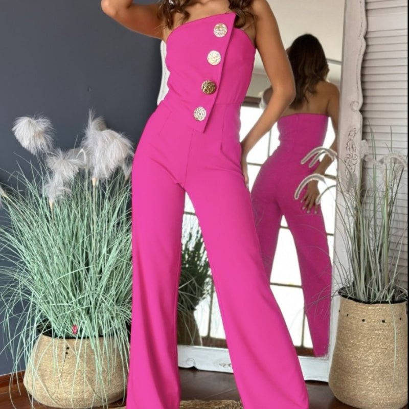 Ärmelloser Jumpsuit mit Knopfdesign und Schlagsaum