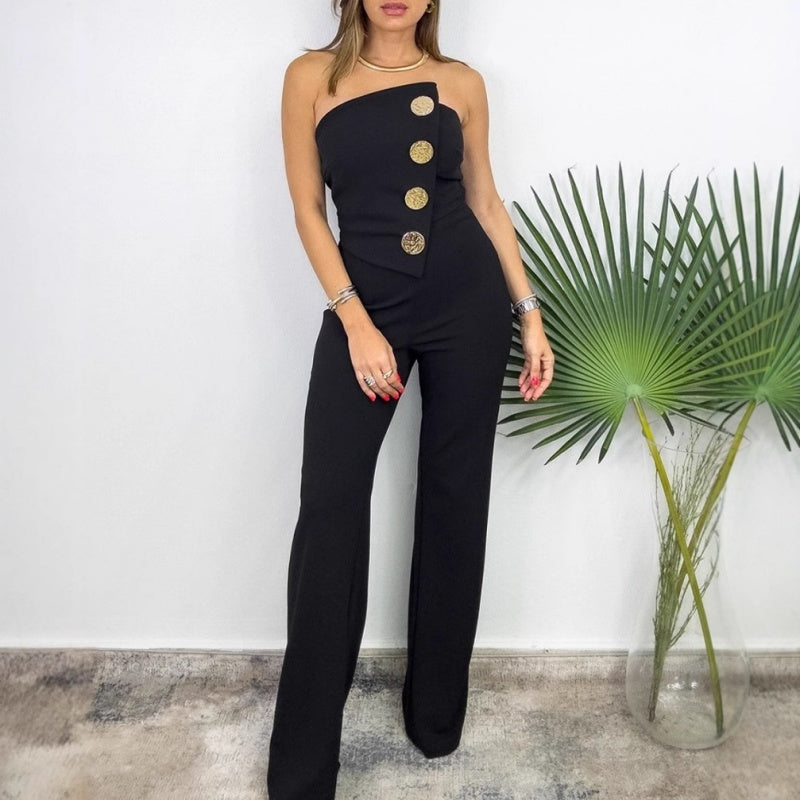 Ärmelloser Jumpsuit mit Knopfdesign und Schlagsaum