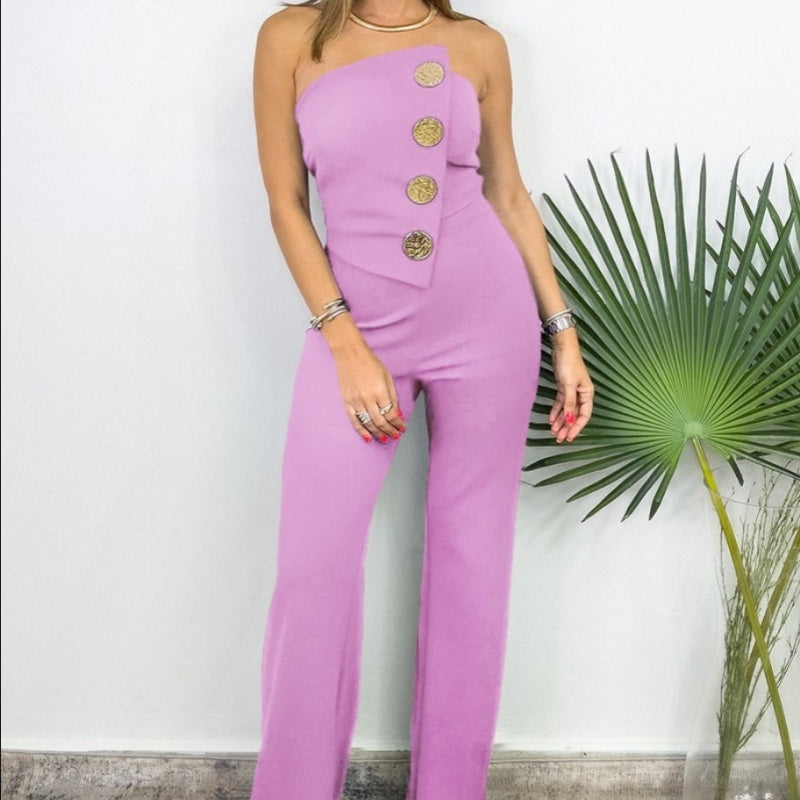 Ärmelloser Jumpsuit mit Knopfdesign und Schlagsaum