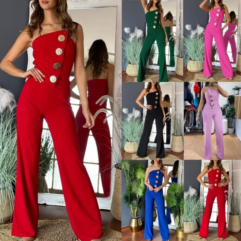 Ärmelloser Jumpsuit mit Knopfdesign und Schlagsaum