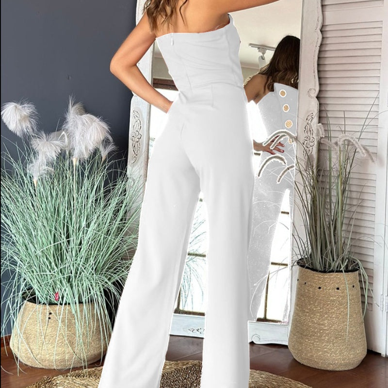 Ärmelloser Jumpsuit mit Knopfdesign und Schlagsaum