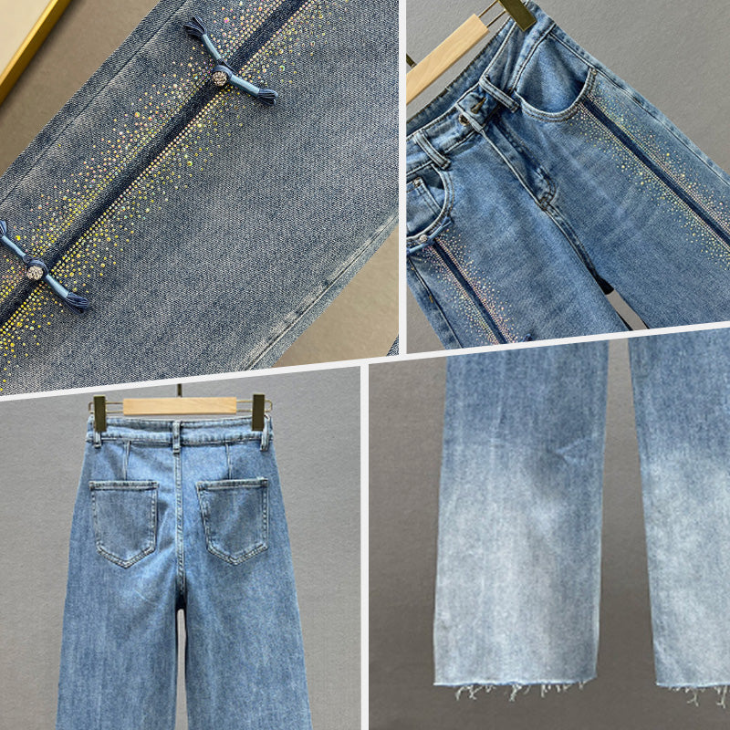 👖¡Hasta 55% de descuento!✨Vaqueros de mujer con brillantes pedrería y elegante abertura.✨