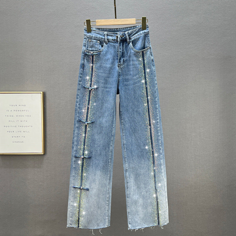 👖¡Hasta 55% de descuento!✨Vaqueros de mujer con brillantes pedrería y elegante abertura.✨