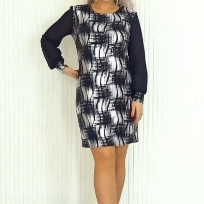 ❤️Räumungsverkauf❤️Elegantes Kleid mit Rundhalsausschnitt und langen Ärmeln