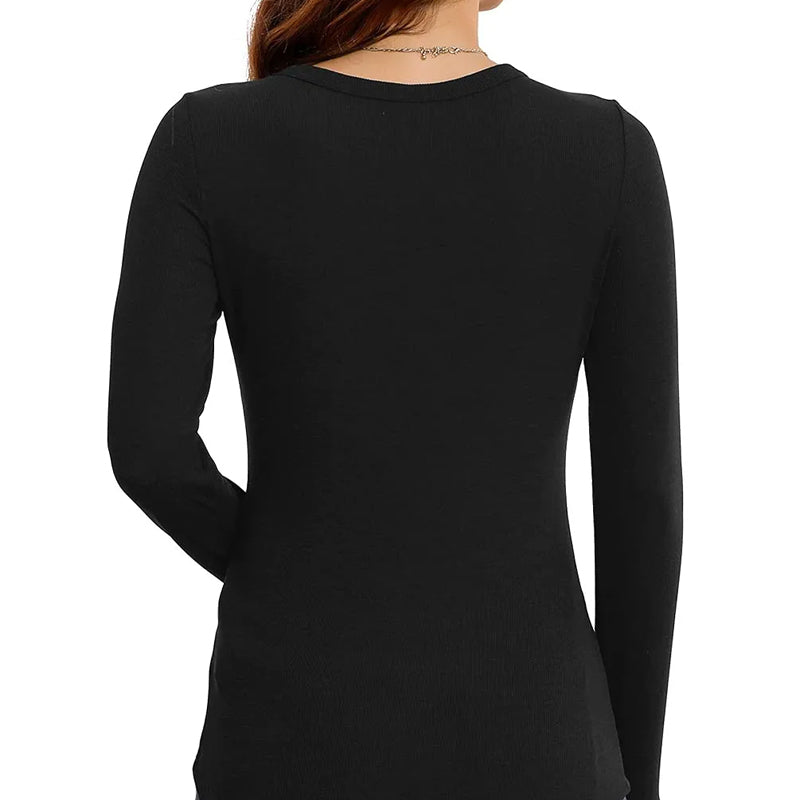 🔥Venta caliente 2025🔥 🎀Blusas ajustadas de manga larga con cuello redondo y color liso para mujer