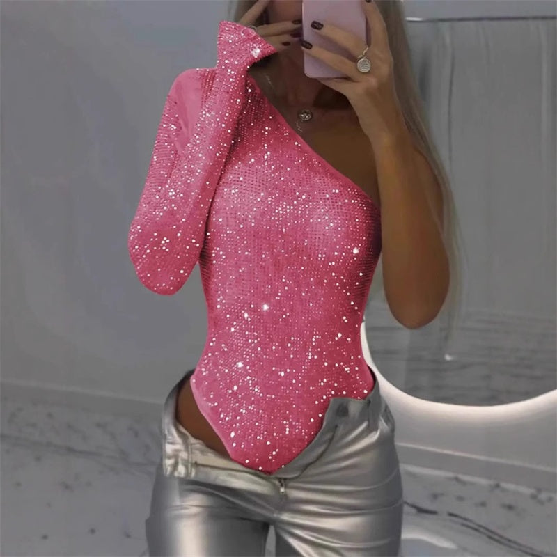 2025 Neues Design✨💃Damen One-Shoulder-Pailletten-Bodysuit