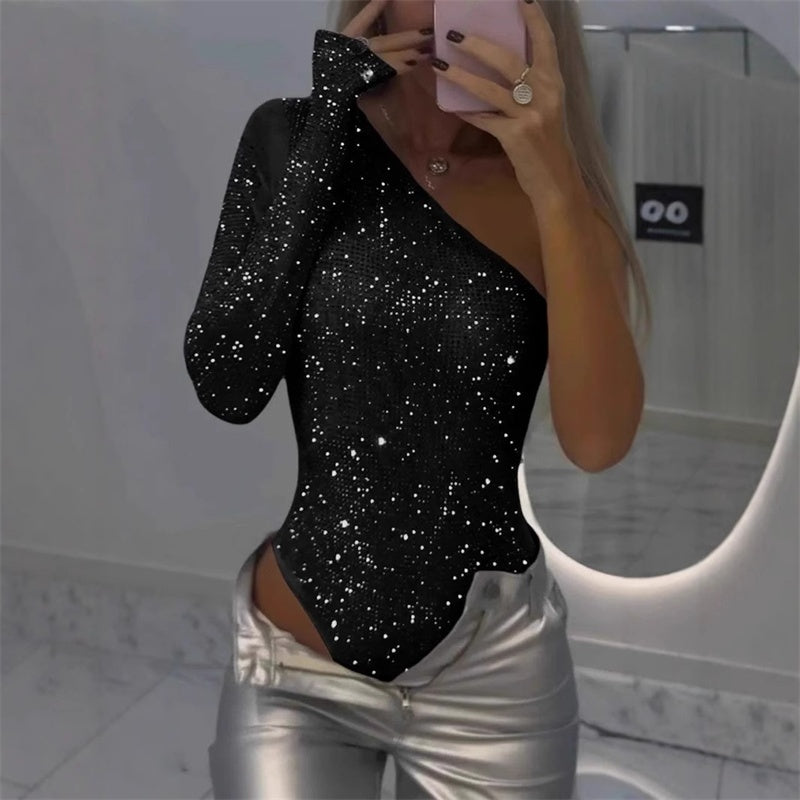 2025 Neues Design✨💃Damen One-Shoulder-Pailletten-Bodysuit