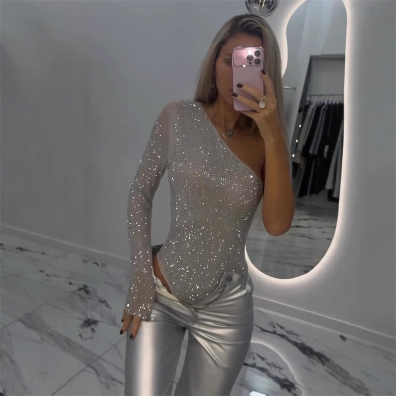 2025 Neues Design✨💃Damen One-Shoulder-Pailletten-Bodysuit
