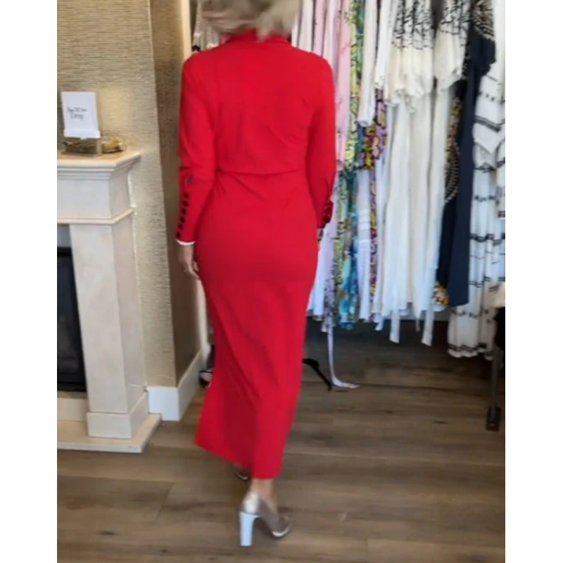 💥44% DE DESCUENTO!! 🌹Vestido rojo sexy de manga larga con solapa para mujer