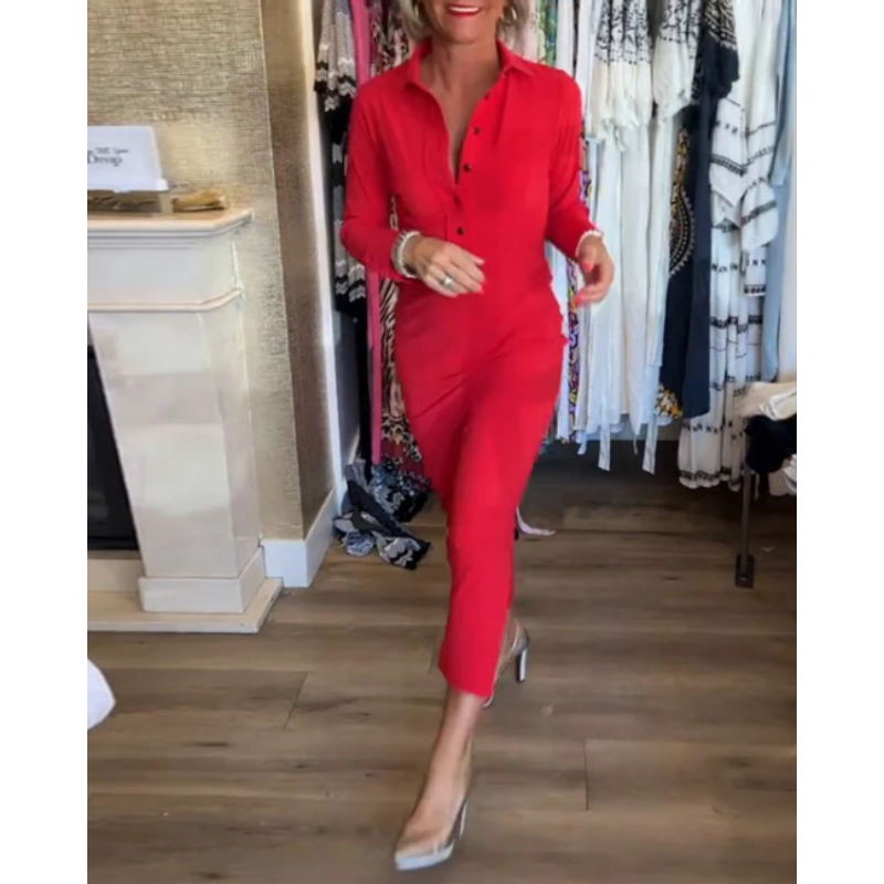 💥44% DE DESCUENTO!! 🌹Vestido rojo sexy de manga larga con solapa para mujer