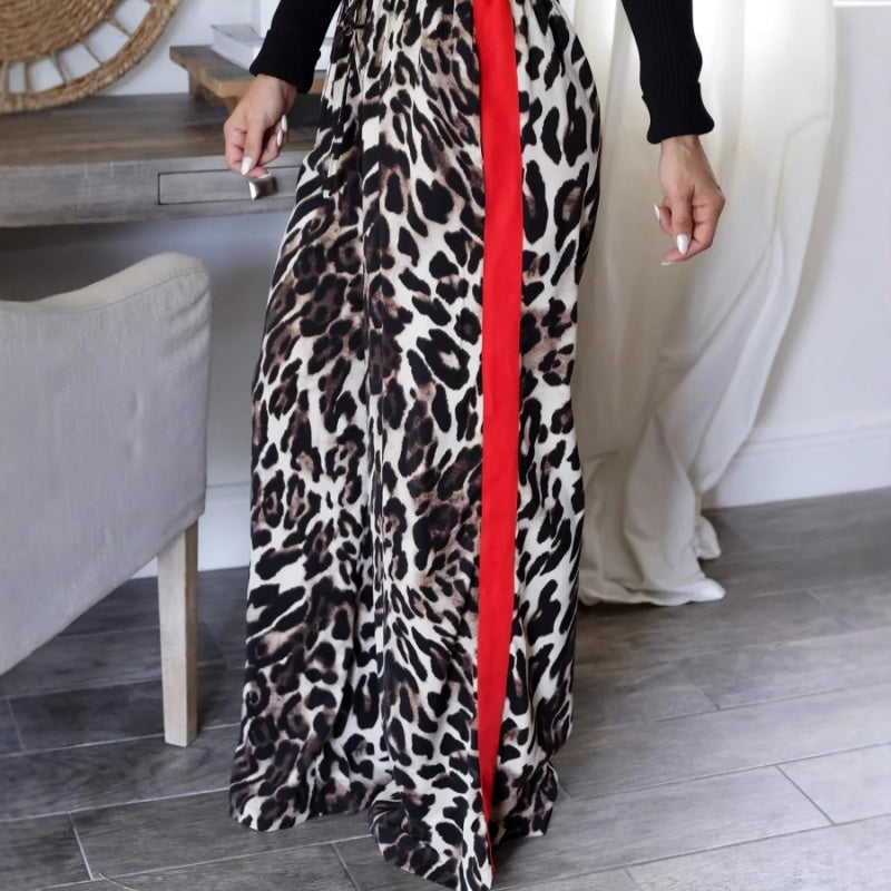 Pantalones anchos en mosaicos con patrón de leopardo para mujeres