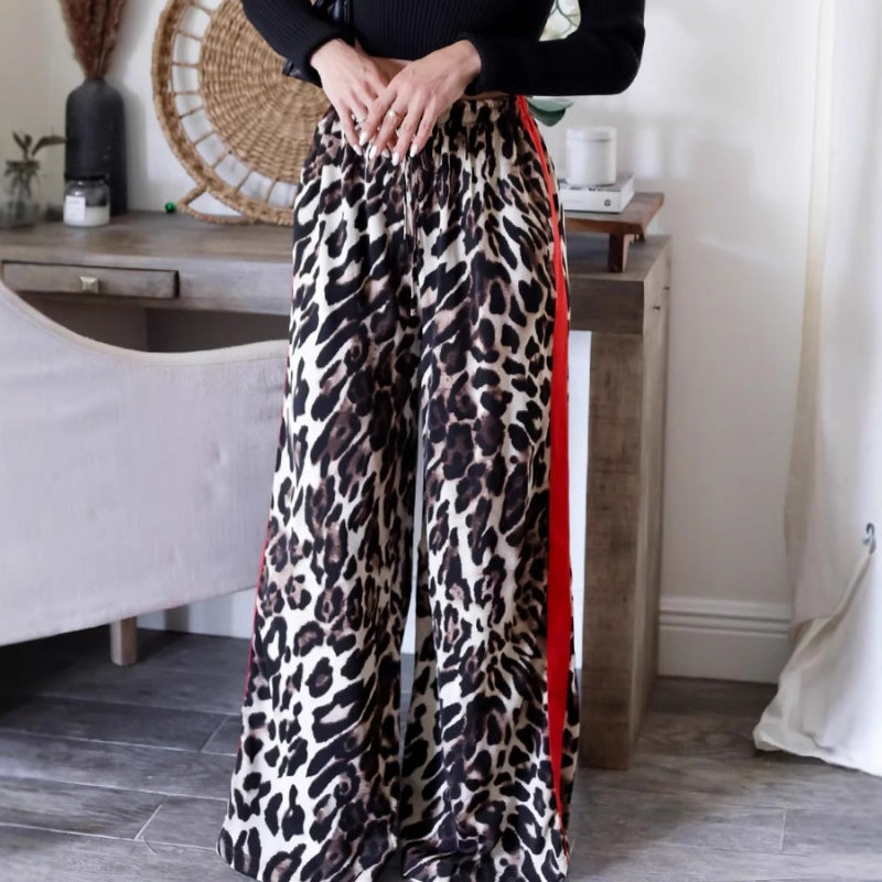 Pantalones anchos en mosaicos con patrón de leopardo para mujeres