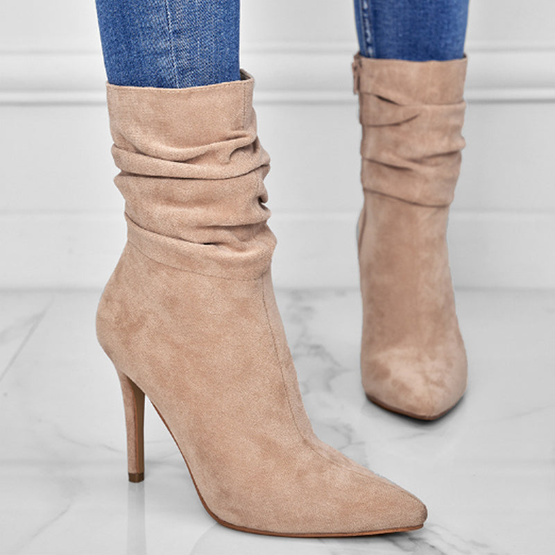 ⏰Máximo 50% de descuento🏆Botas cortas de mujer con tacón alto y punta puntiaguda
