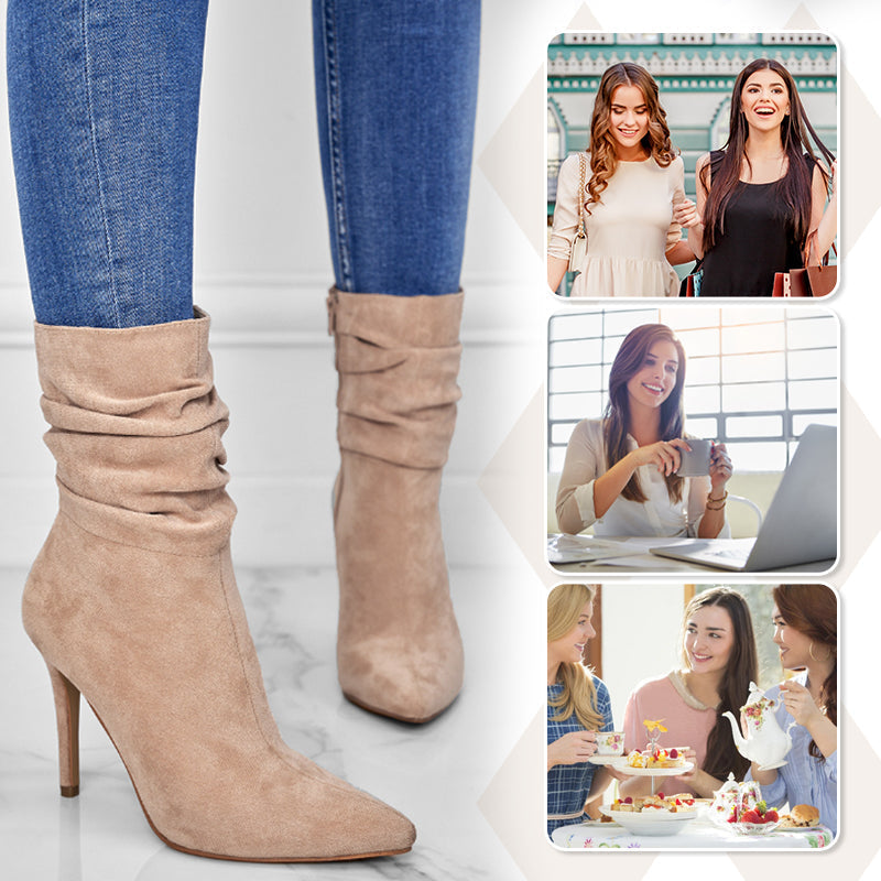 ⏰Máximo 50% de descuento🏆Botas cortas de mujer con tacón alto y punta puntiaguda