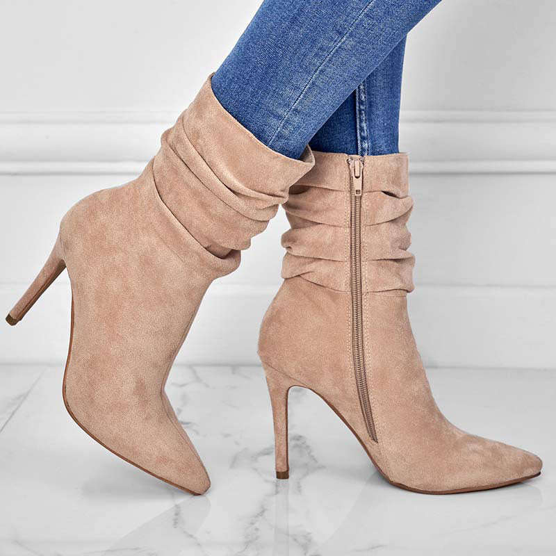 ⏰Máximo 50% de descuento🏆Botas cortas de mujer con tacón alto y punta puntiaguda