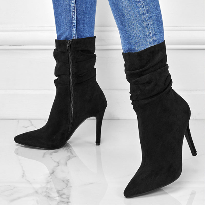 ⏰Máximo 50% de descuento🏆Botas cortas de mujer con tacón alto y punta puntiaguda