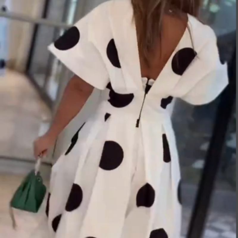 Vestido elegante con cuello en V con una línea A y mangas hinchadas