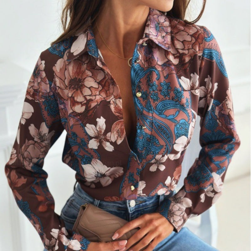 Camisa de inversión impresa de moda de moda femenina