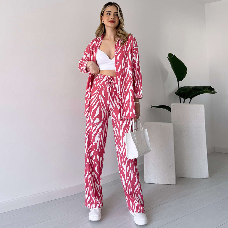 🌸Ofertas de primavera🌸 Nuevo estilo 2025, elegante conjunto de 2 piezas de camisa y pantalón para mujer, estampado de cebra