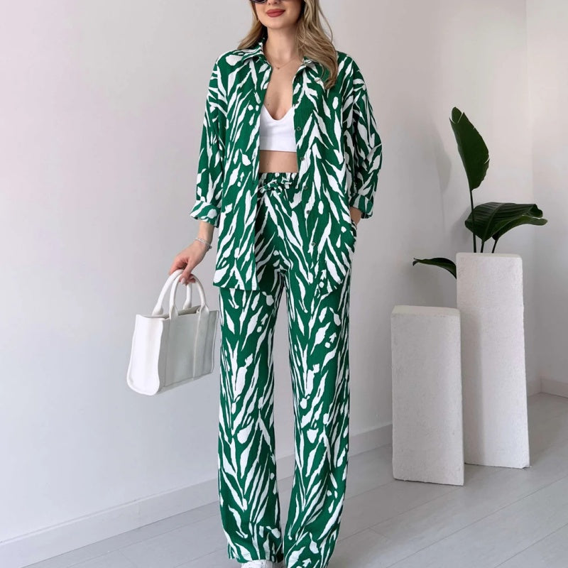 🌸Ofertas de primavera🌸 Nuevo estilo 2025, elegante conjunto de 2 piezas de camisa y pantalón para mujer, estampado de cebra