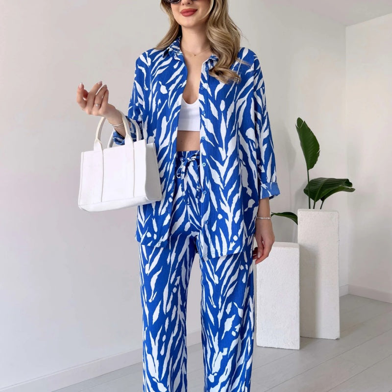 🌸Ofertas de primavera🌸 Nuevo estilo 2025, elegante conjunto de 2 piezas de camisa y pantalón para mujer, estampado de cebra