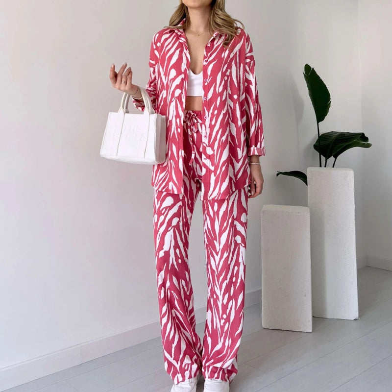 🌸Ofertas de primavera🌸 Nuevo estilo 2025, elegante conjunto de 2 piezas de camisa y pantalón para mujer, estampado de cebra