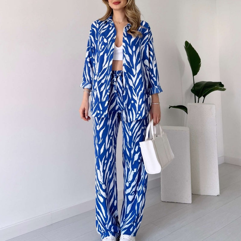 🌸Ofertas de primavera🌸 Nuevo estilo 2025, elegante conjunto de 2 piezas de camisa y pantalón para mujer, estampado de cebra