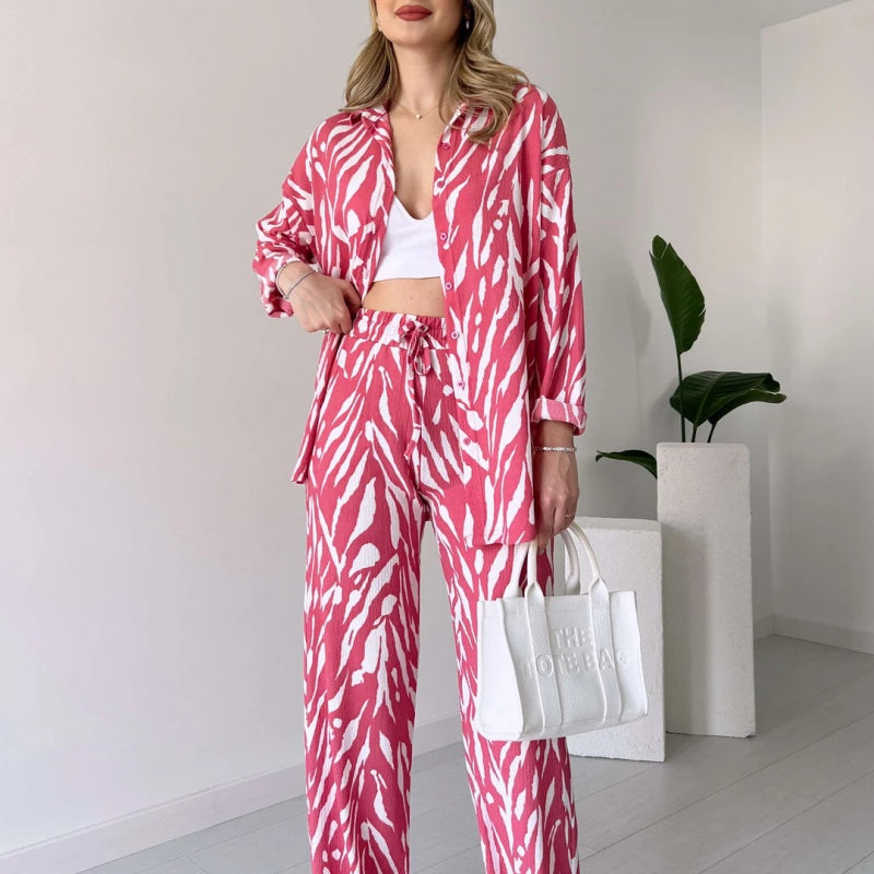 🌸Ofertas de primavera🌸 Nuevo estilo 2025, elegante conjunto de 2 piezas de camisa y pantalón para mujer, estampado de cebra