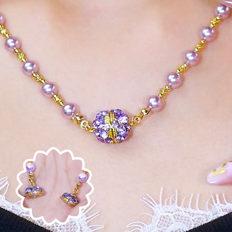 💕 Especial de San Valentín - 50% de descuento 💕Elegante collar de perlas de imitación con bola de diamantes de imitación magnéticos brillantes.
