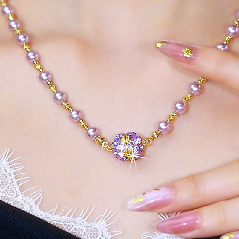 💕 Especial de San Valentín - 50% de descuento 💕Elegante collar de perlas de imitación con bola de diamantes de imitación magnéticos brillantes.