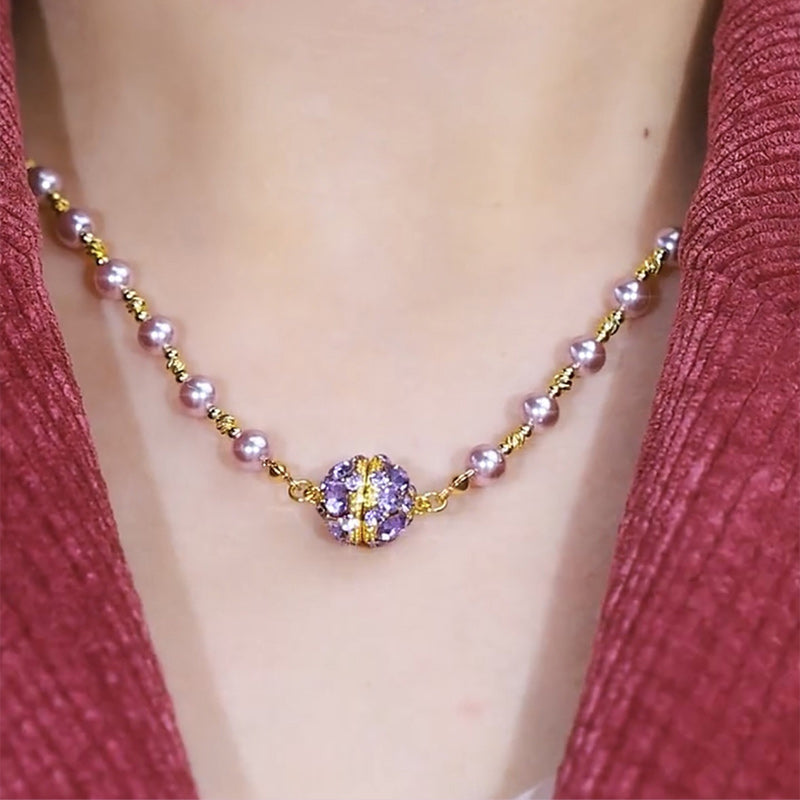 💕 Especial de San Valentín - 50% de descuento 💕Elegante collar de perlas de imitación con bola de diamantes de imitación magnéticos brillantes.