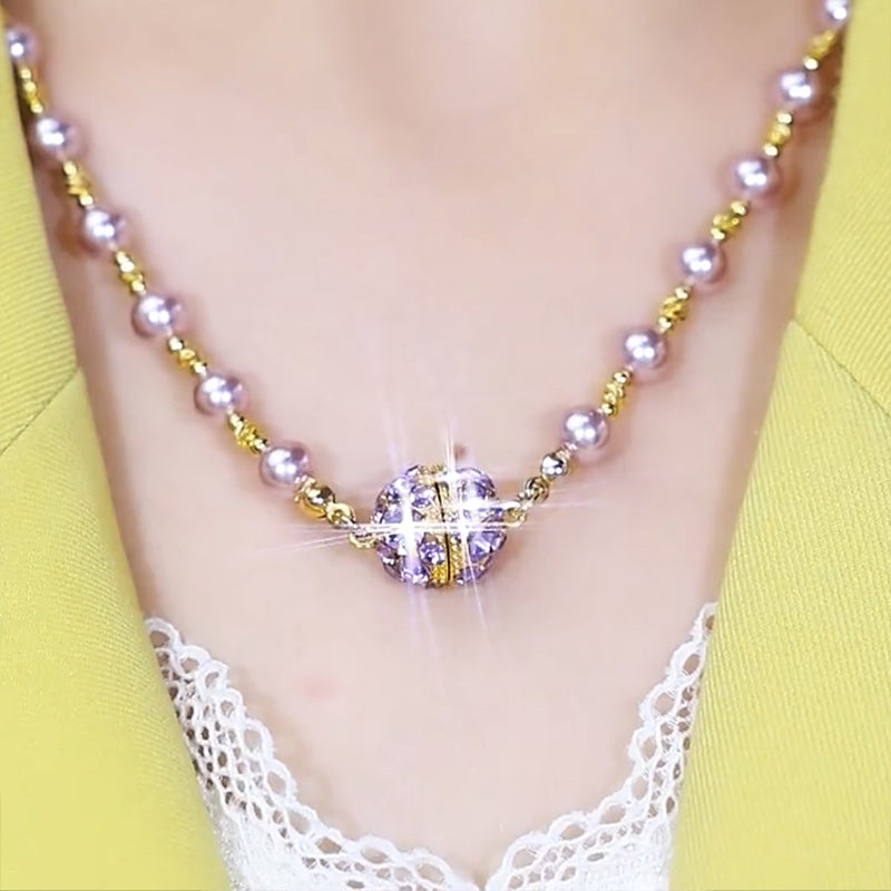 💕 Especial de San Valentín - 50% de descuento 💕Elegante collar de perlas de imitación con bola de diamantes de imitación magnéticos brillantes.
