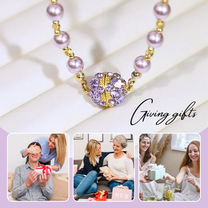 💕 Especial de San Valentín - 50% de descuento 💕Elegante collar de perlas de imitación con bola de diamantes de imitación magnéticos brillantes.