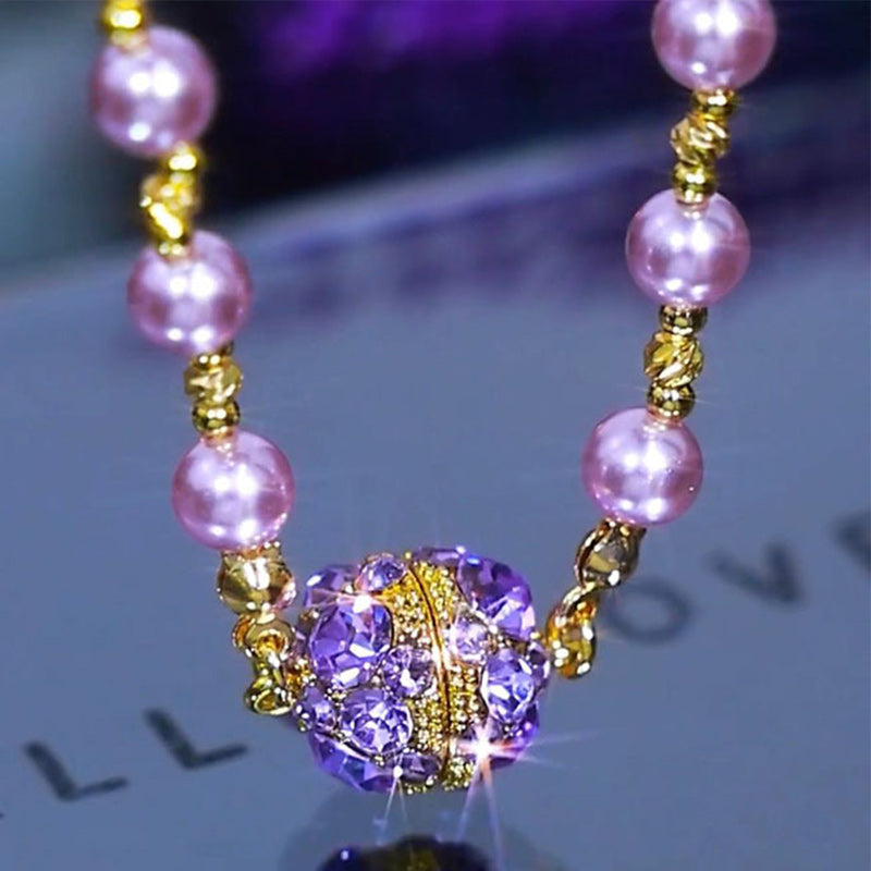 💕 Especial de San Valentín - 50% de descuento 💕Elegante collar de perlas de imitación con bola de diamantes de imitación magnéticos brillantes.