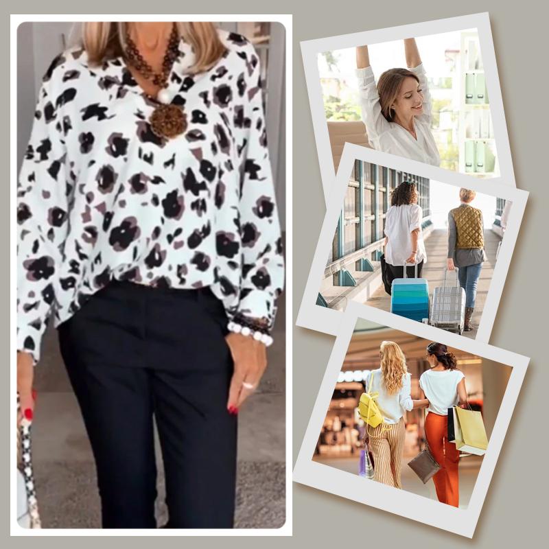 Tops de brazo largo para mujeres con patrón de leopardo y escote en V