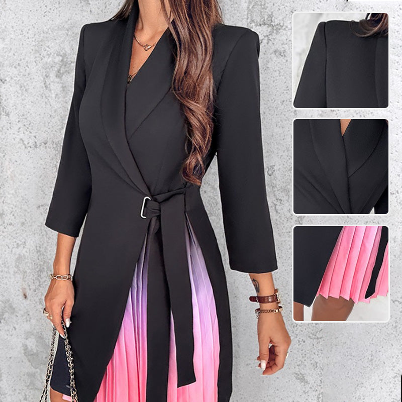 💖Vestido blazer plisado ajustado con cuello de solapa y degradado