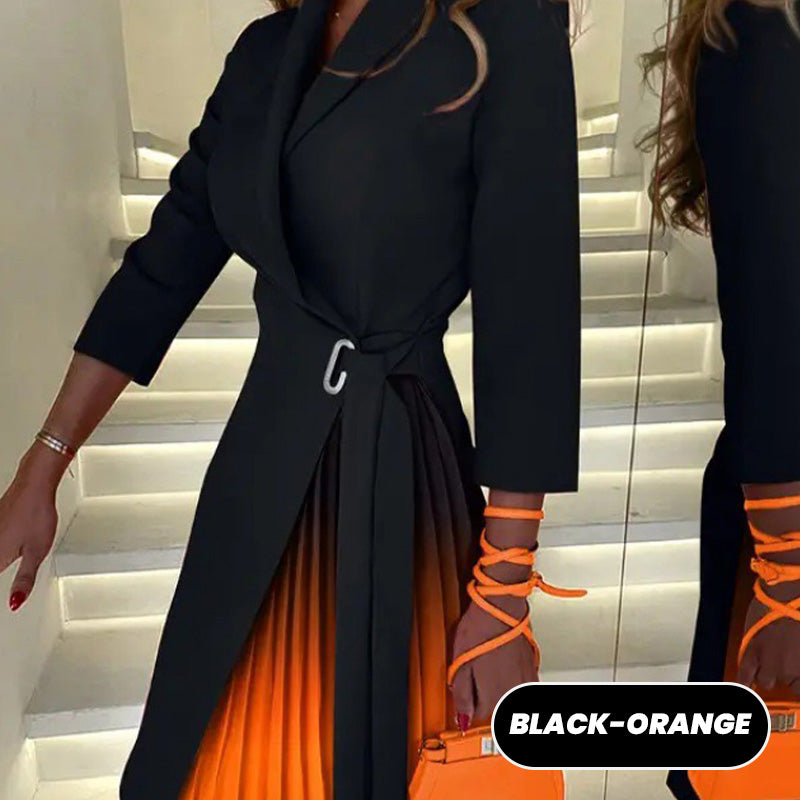 💖Vestido blazer plisado ajustado con cuello de solapa y degradado