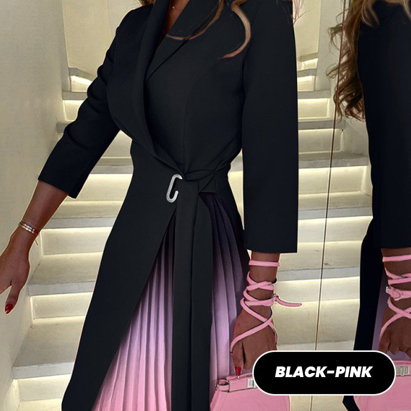 💖Vestido blazer plisado ajustado con cuello de solapa y degradado
