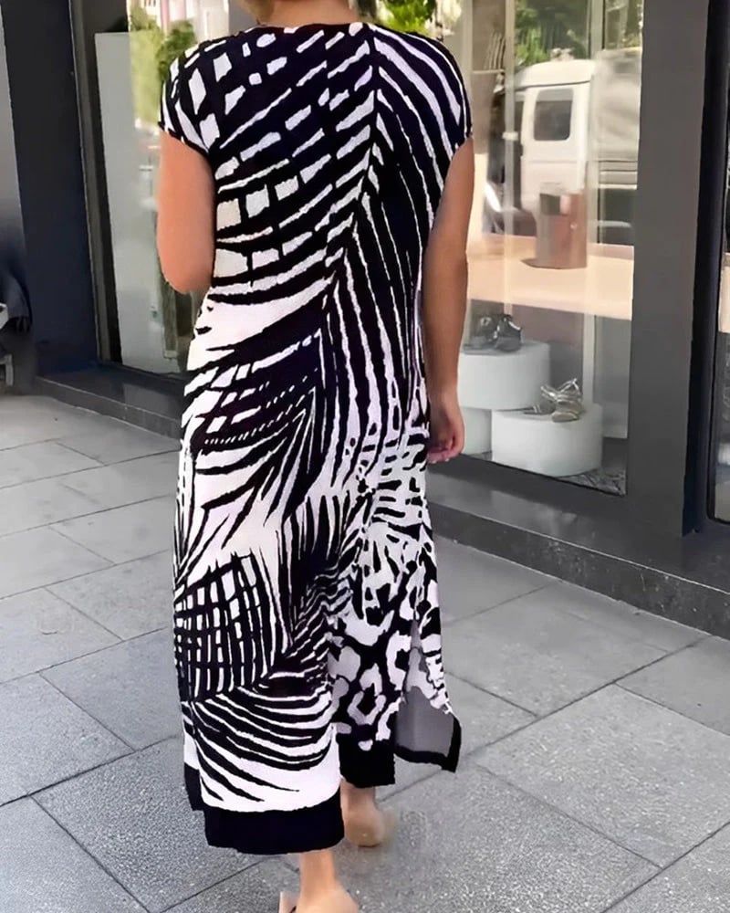 Vestido de manga corta impresa informal