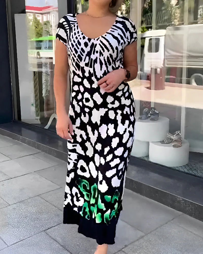 Vestido de manga corta impresa informal