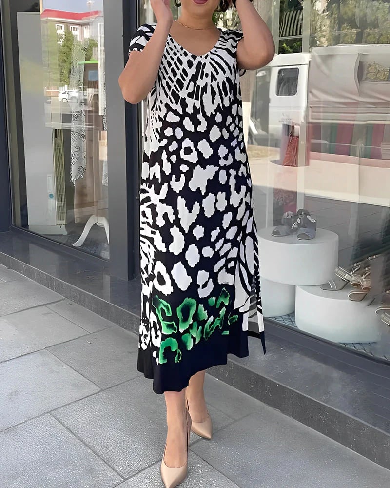 Vestido de manga corta impresa informal