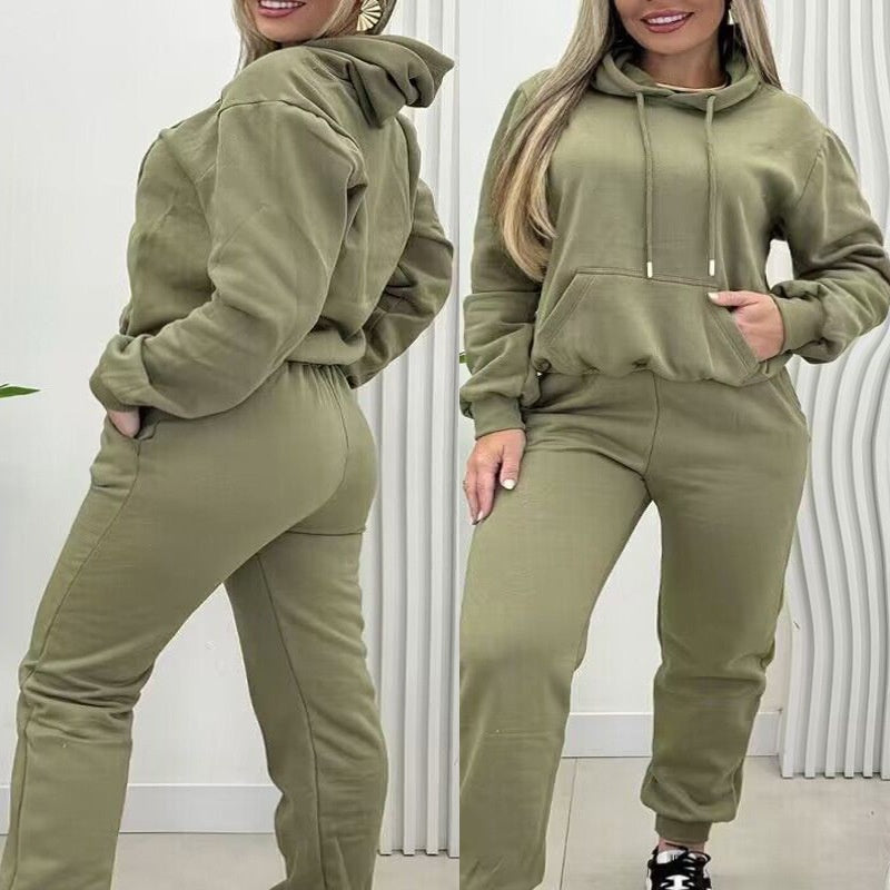 Un solo color, casual de dos partes de mujeres calientes con la parte superior y los pantalones