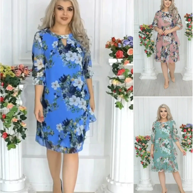 Vestido para mujeres de rodilla con estampado de flores